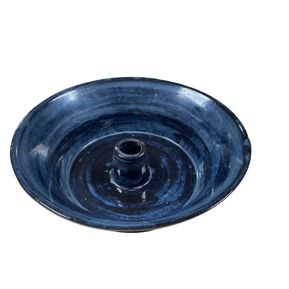 Vintage Blue Pottery Bundt Pan Signed L Darryl Piatt 11-1-00 Excellent Condition - Picture 1 of 7